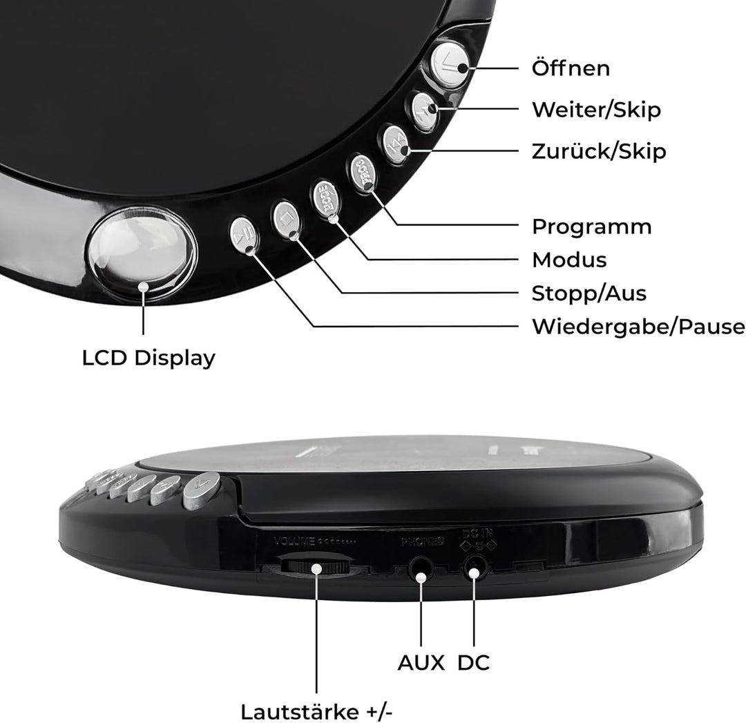 Denver DM-24 Discman, Schwarz ohne Anti-Schock Single, ohne Anti-Schock Single
