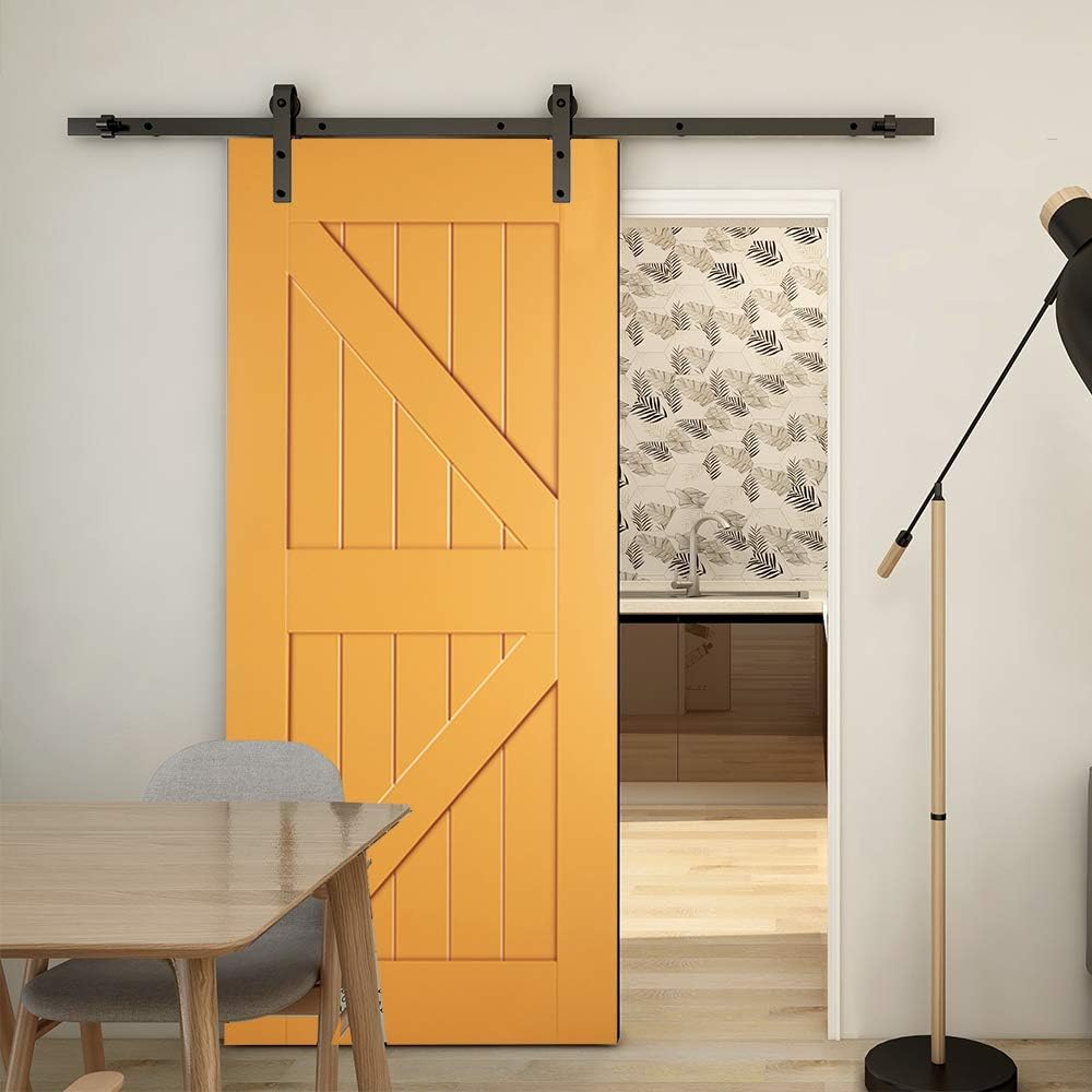 TSMST TSMST 5,5 Fuss Schiebe-Scheunentor-Hardware-Kit, robustes Holz-Schiebetür-Schienen-Kit für 48