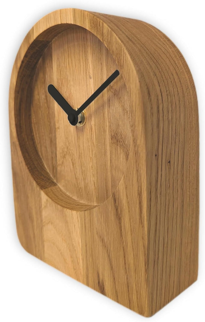 Natuhr Tischuhr Eiche Holzuhr - Dome - puristisch modern Massivholz (Eiche geölt, Schwarze Zeiger -