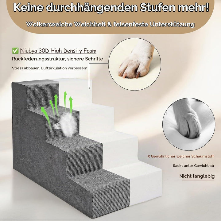 Niubya Hundetreppe für Kleine Hunde, D70xW40xH45 cm, für Katzentreppe Hundetreppe Bett und Sofa, ält