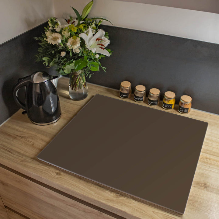 banjado® Herdabdeckplatte Glas 1-teilig 60x52 cm/Schneidebrett Herdabdeckung mit Motiv Schokobraun/H