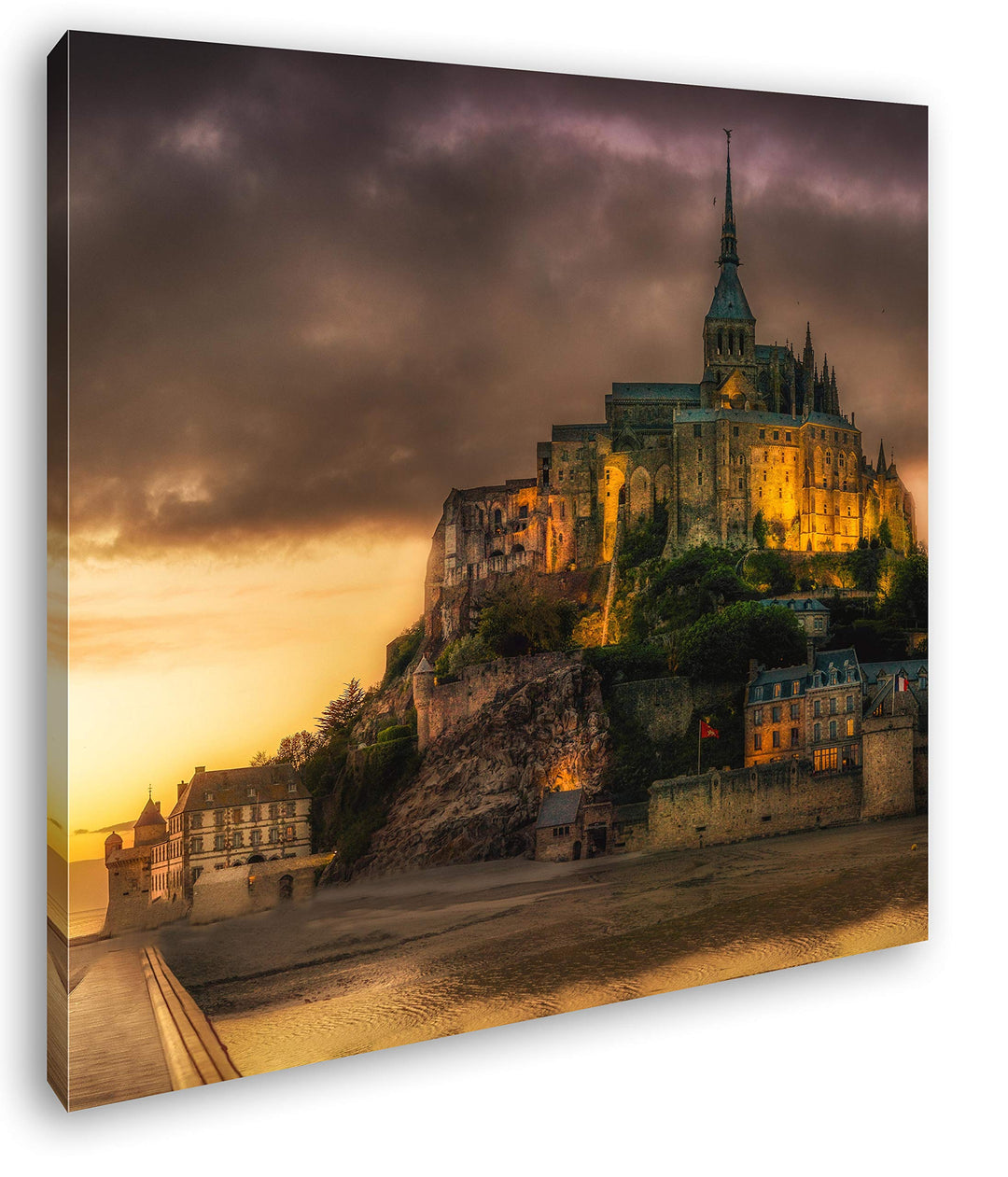 deyoli Mont St Michel bei Sonnenuntergang Format: 70x70 als Leinwandbild, Motiv fertig gerahmt auf E