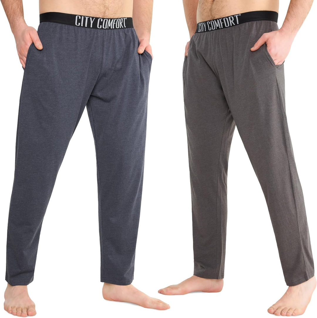 CityComfort Herren Schlafanzughose Lang mit Seitentaschen & elastischem Bund, 2er Pack XXL Elastisch