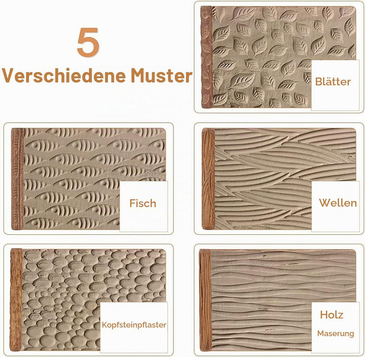 Tiamu 5 Stück -Tonroller, Töpferton Walzen Se, Ton Stempel, Töpfereimuster-Roller, Geprägte Nudelhöl