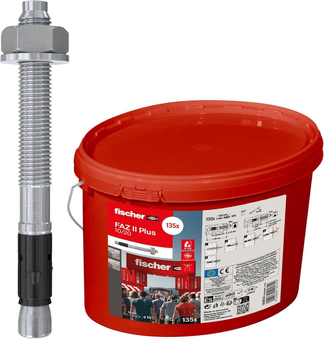 fischer Bolzenanker FAZ II Plus 10/20 gvz im Eimer, Schwerlastanker mit hoher Tragfähigkeit, Ankerbo