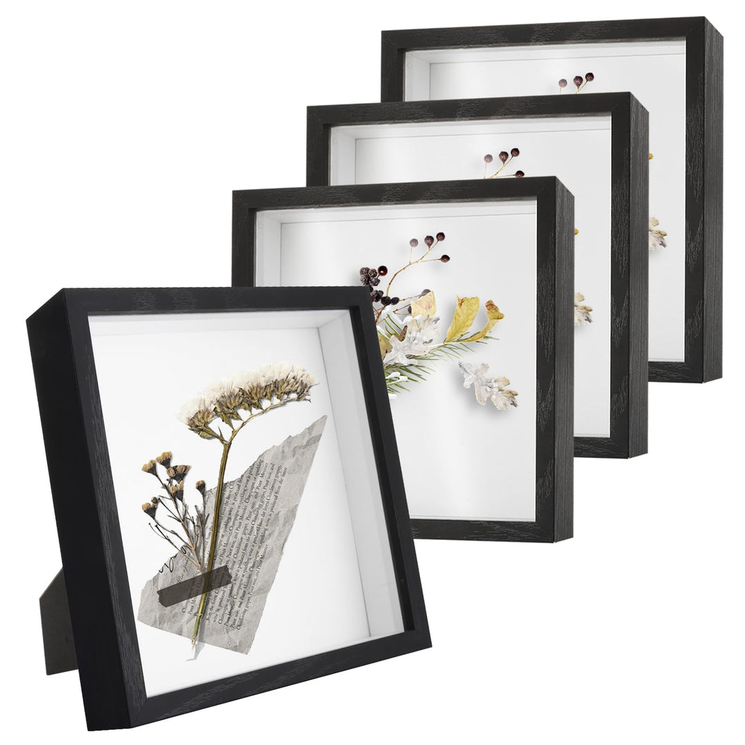 JMIATRY 4er Set 3D Bilderrahmen 20x20 cm, Bilderrahmen zum Befüllen, Schwarz Objektrahmen Shadow Box