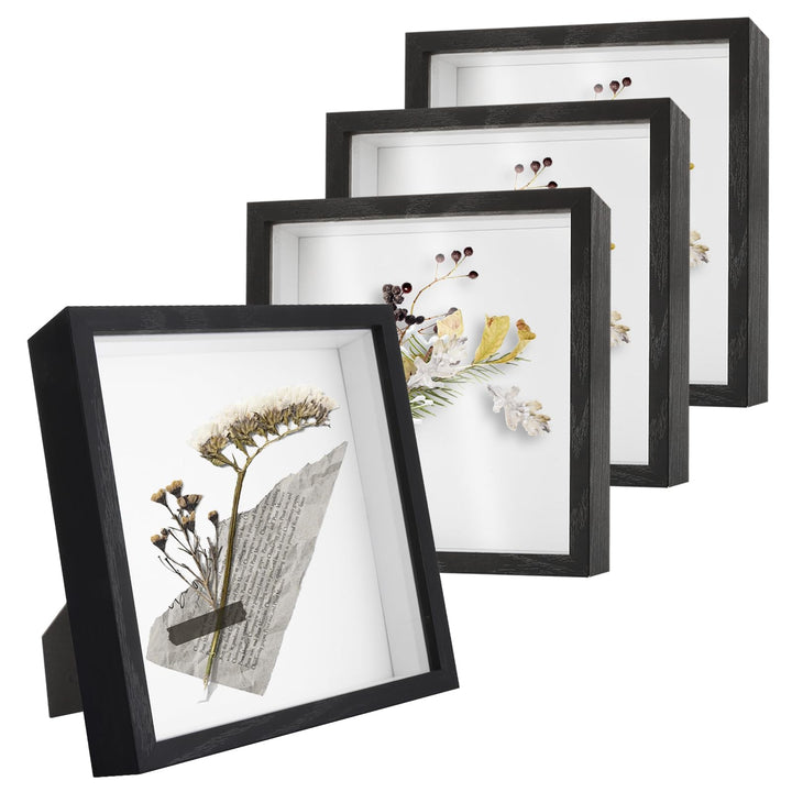 JMIATRY 4er Set 3D Bilderrahmen 20x20 cm, Bilderrahmen zum Befüllen, Schwarz Objektrahmen Shadow Box