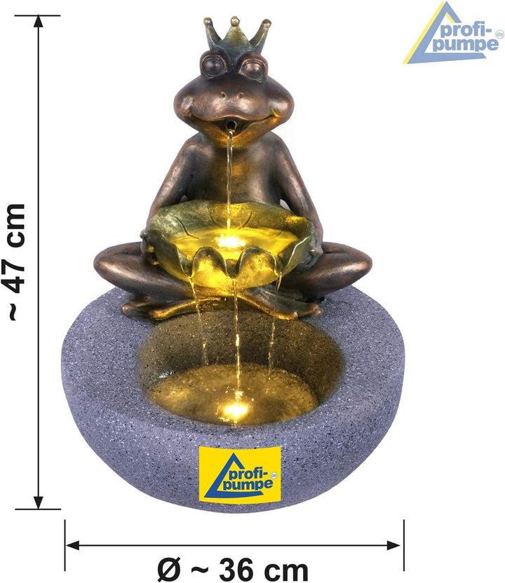 Gartenbrunnen Brunnen Zierbrunnen Zimmerbrunnen Springbrunnen Brunnen Frosch-Prinz mit LED-Licht 230