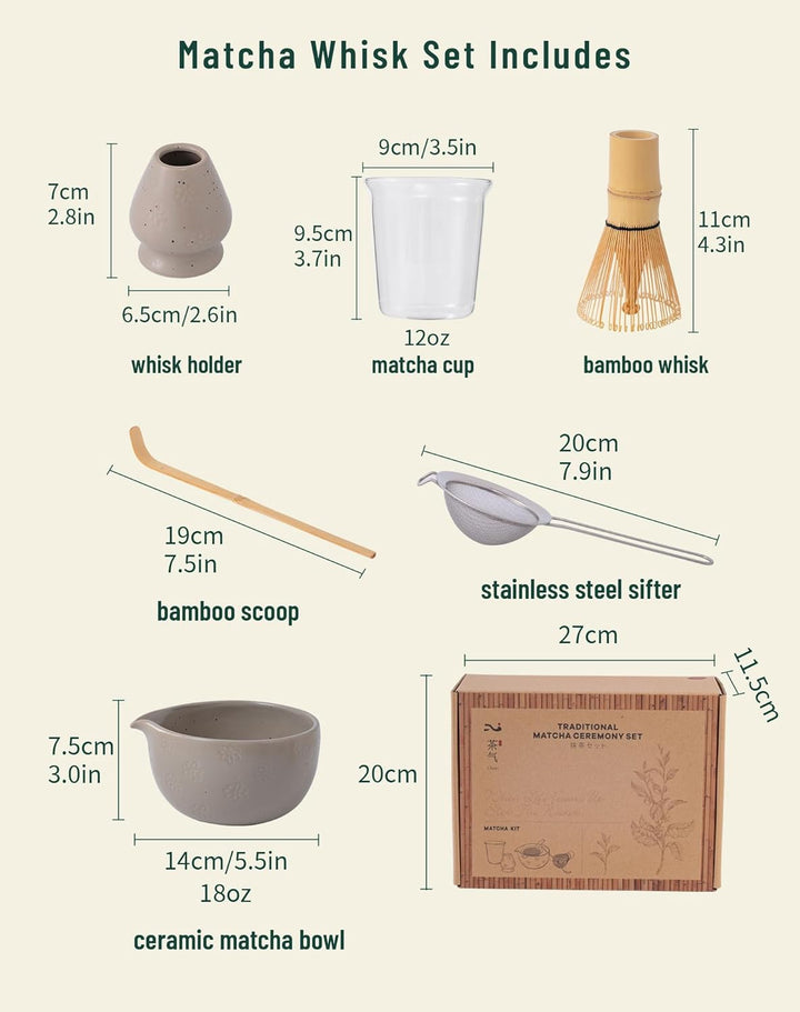 Matcha Set 6-teilig, Japanisches Matcha Schale mit Ausgiesser & Bambusbesen Kit, Inkl. Edelstahl Sie
