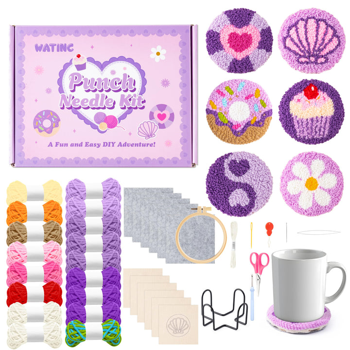 WATINC Punch Needle Untersetzer Kit DIY Handwerk Poke und Stick Stickerei Kit Coasters Mit Farbe Box