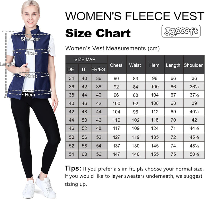33,000ft Damen Fleece Weste Jacke Standkragen Ultraleicht Outdoor Westen Tops mit Taschen Reissversc
