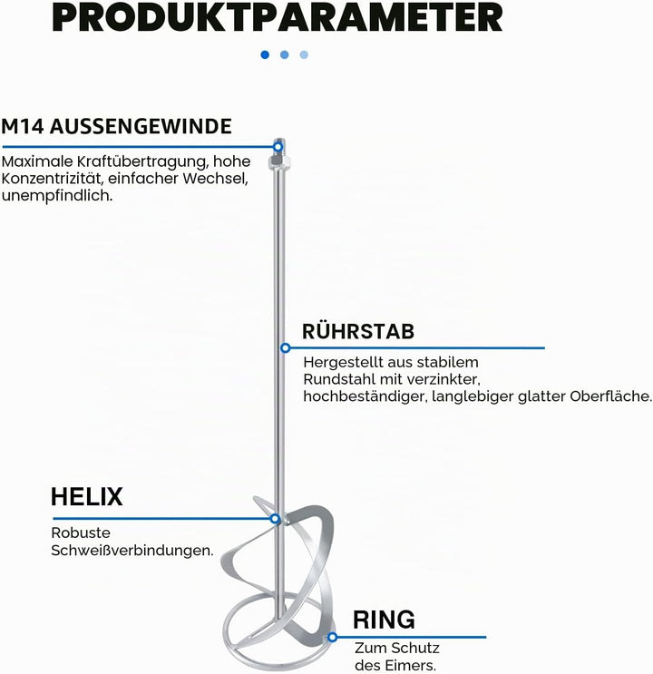 M14-140-600 Rührquirl für 2600 Watt Rührwerk (Farb-Mörtelrührer Betonrührer) - Grösse: 600mm×140mm,