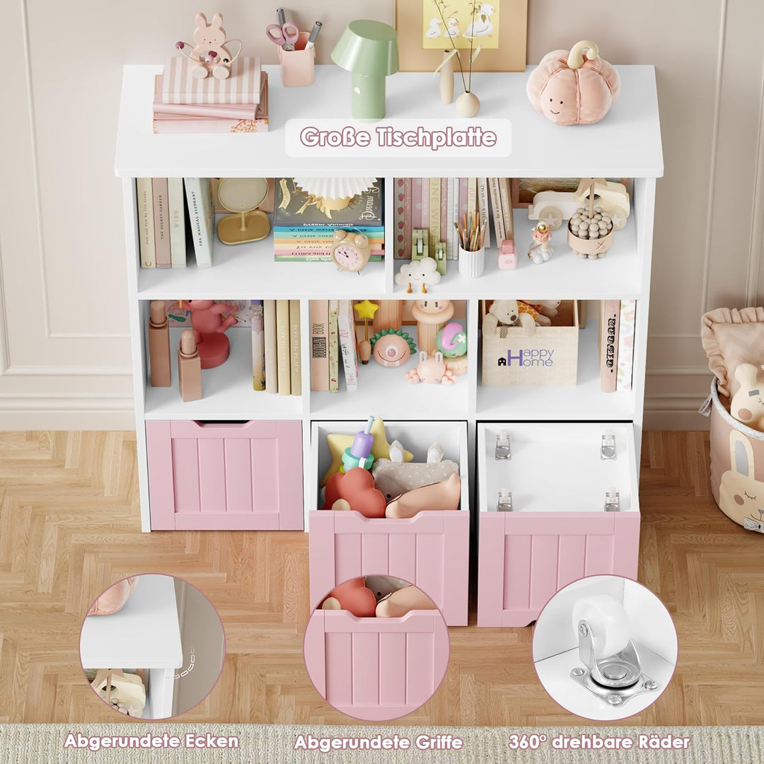 FOREHILL Kinderregal mit Boxen auf Rollen, Kinderzimmer Möbel, Spielzeugregl, Aufbewahrungregal,Büch