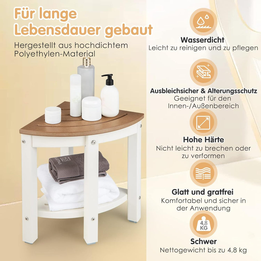 COSTWAY Duschbank Bad, Sitzbank mit Ablage, Badhocker Fächerförm, bis 165 kg belastbar, Badezimmerba