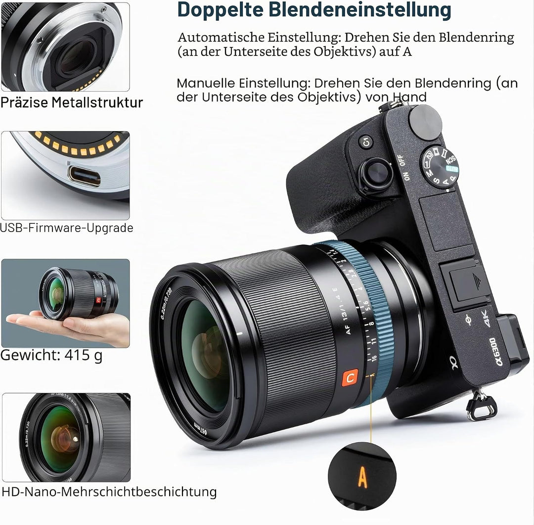 VILTROX 13mm F1.4 f/1.4 Autofokus Objektiv Ultraweitwinkel APS-C Grosse Blende Augenfokus Prime Obje