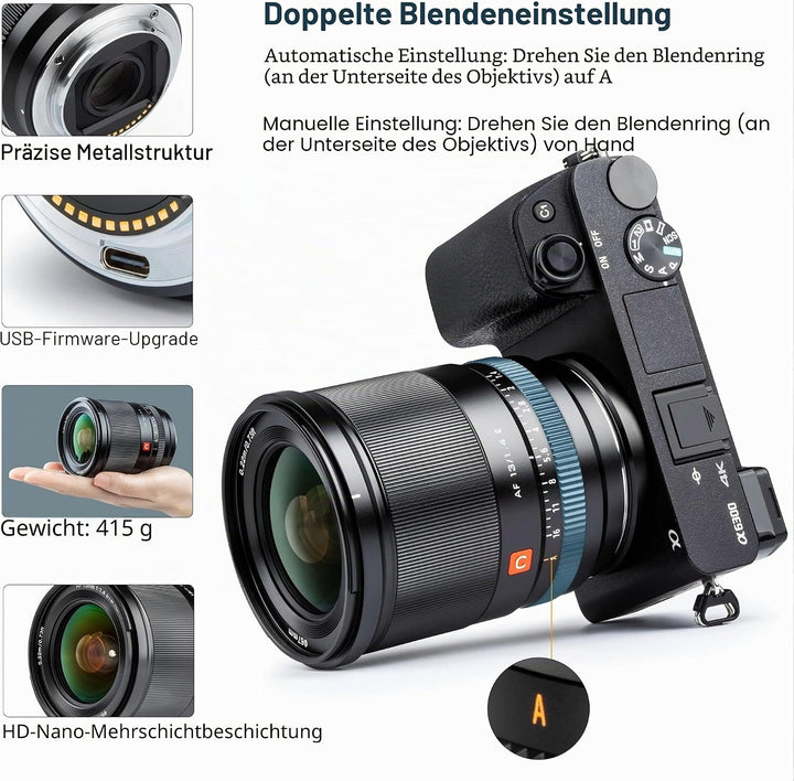 VILTROX 13mm F1.4 f/1.4 Autofokus Objektiv Ultraweitwinkel APS-C Grosse Blende Augenfokus Prime Obje