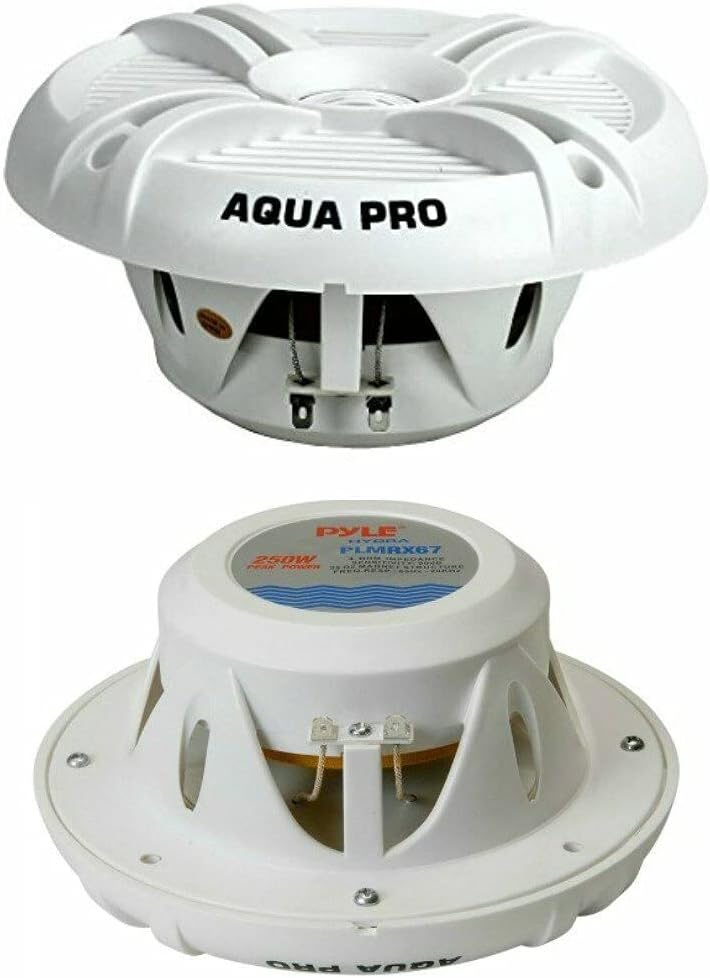 Pyle 2 Lautsprecher PLMRX67 weiss 2 Wege 250 watt max 19,3 cm wasserdicht ideal für Schwimmbad Boot