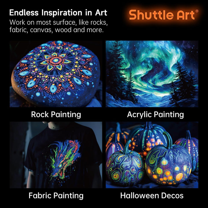 Shuttle Art Fluoreszierende Farbe, 12×60ml Leuchtfarben nachtleuchtend, Glow in the Dark nachtleucht