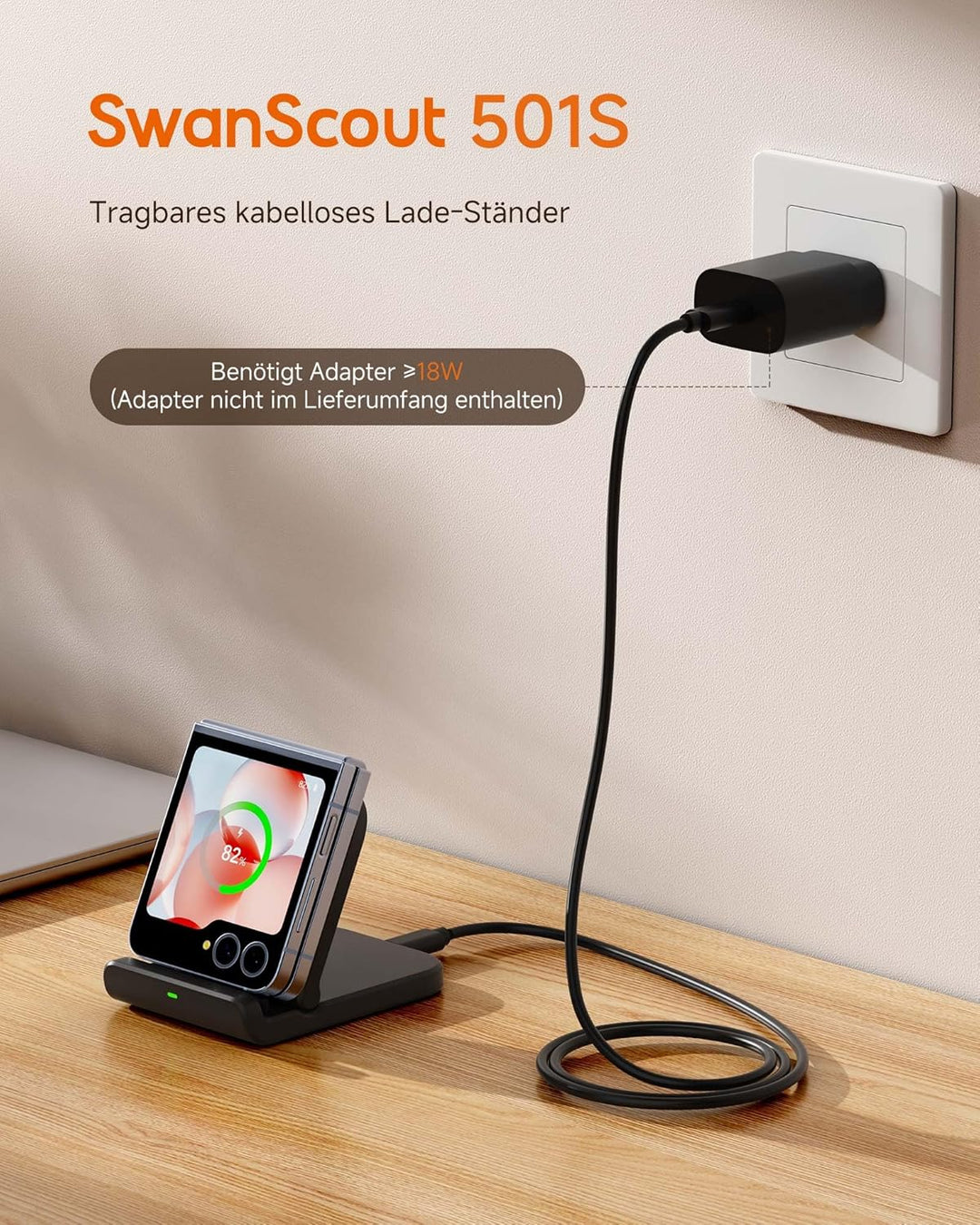 SwanScout Faltbare Induktive Ladestation für Samsung Galaxy Z Flip 7/7 FE 6/5/4/3 &amp; Moto Razr 60/50/