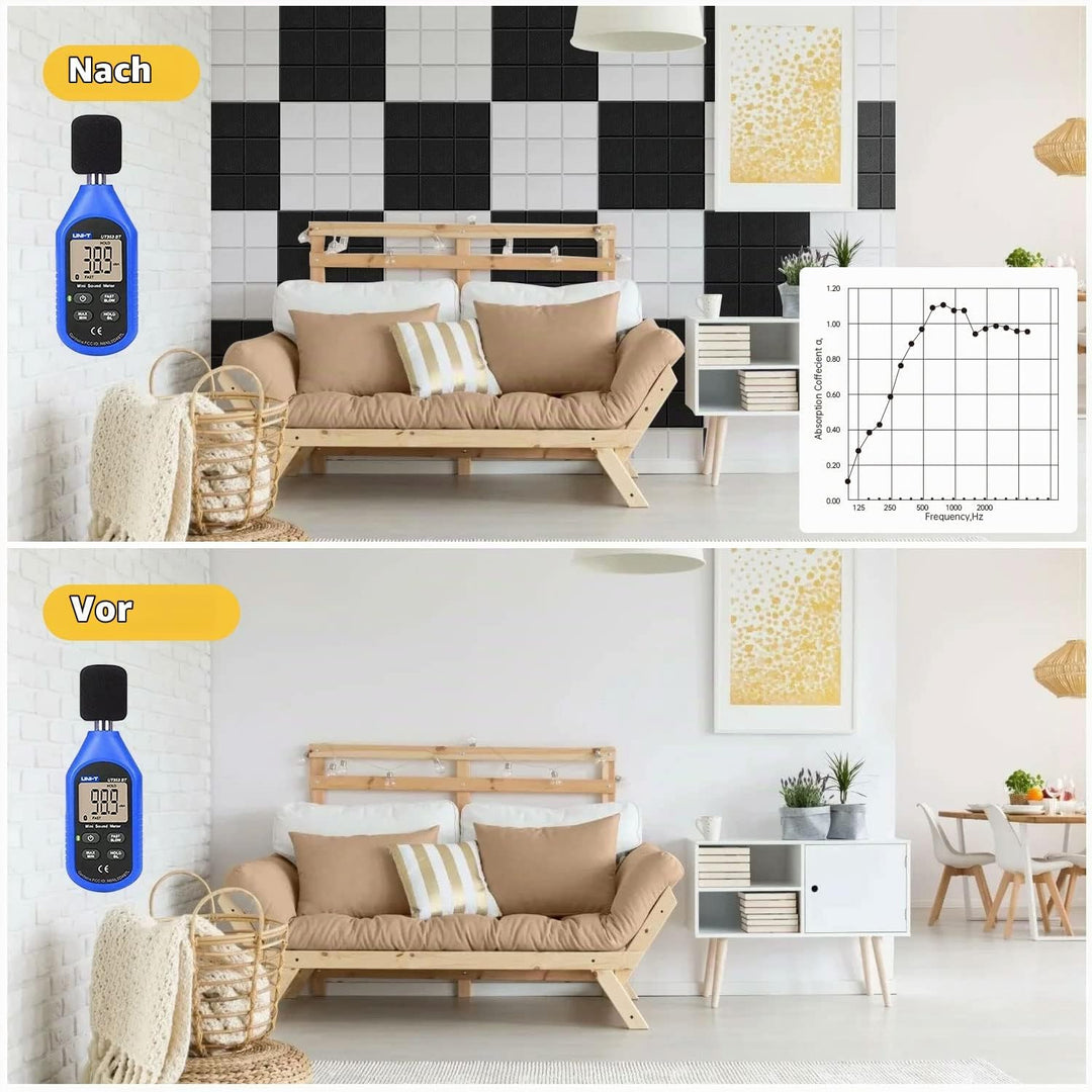 Quadratische Akustikplatten selbstklebend 12 Stück I Schallabsorber mit hoher Dichte für Wand Decken