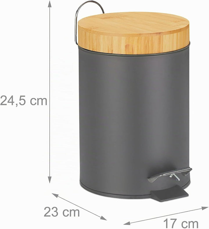Relaxdays Mülleimer Bad, 3 l, Kosmetikeimer Absenkautomatik, Bambusdeckel, entnehmbarer Inneneimer,