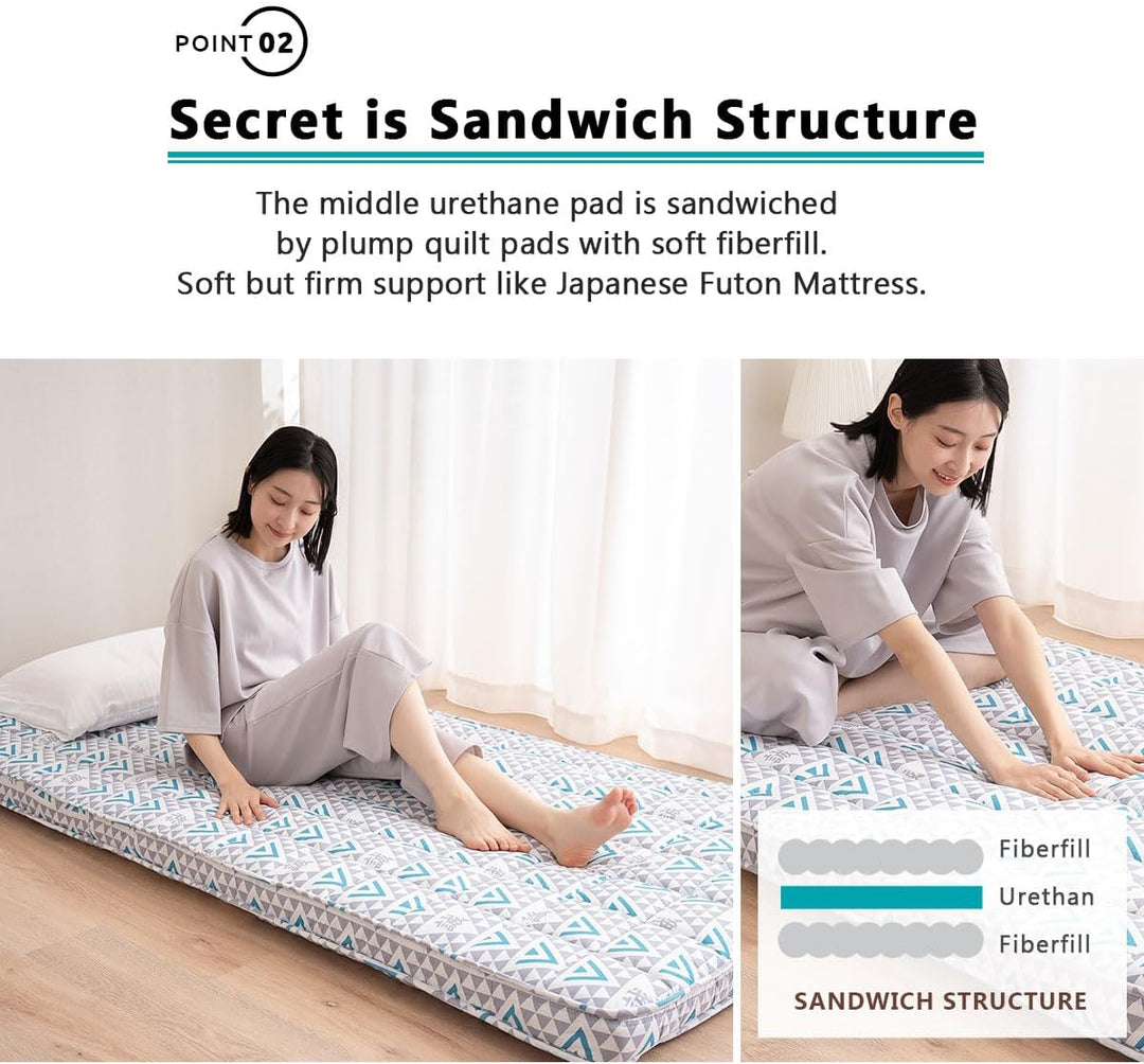 EMOOR Japanische Gepolsterte Futon Matratze Machi 160 x 202 cm Triangle-Grau (Shinsengumi Makoto), U