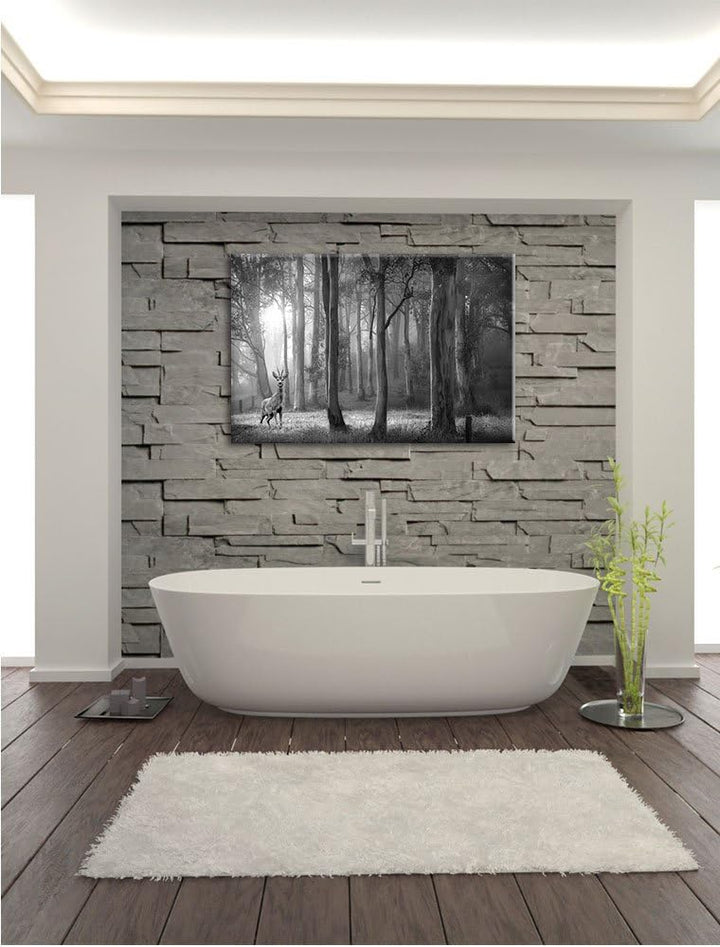 Pixxprint Hirsch im Wald als Leinwandbild/Grösse: 100x70 cm/Wandbild/Kunstdruck/fertig bespannt, 100