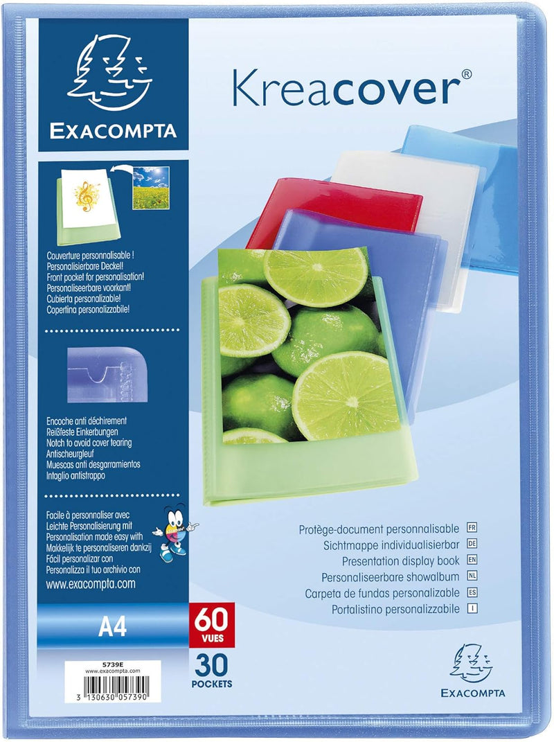 Exacompta 5739E 12er Pack Sichtmappe KeaCover aus Kunststoff DIN A4 mit 30 Klarsichthüllen, 60 Sicht