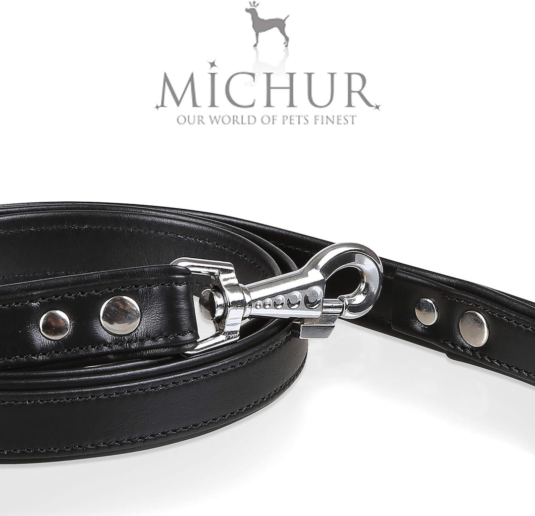 MICHUR Gala Leine, Hundeleine Leder, Lederleine Hund, PASSEND ZUM Halsband Gala, Schwarz, Leder, mit