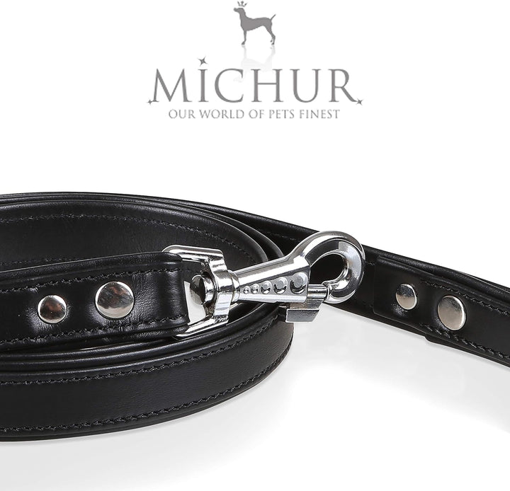 MICHUR Gala Leine, Hundeleine Leder, Lederleine Hund, PASSEND ZUM Halsband Gala, Schwarz, Leder, mit