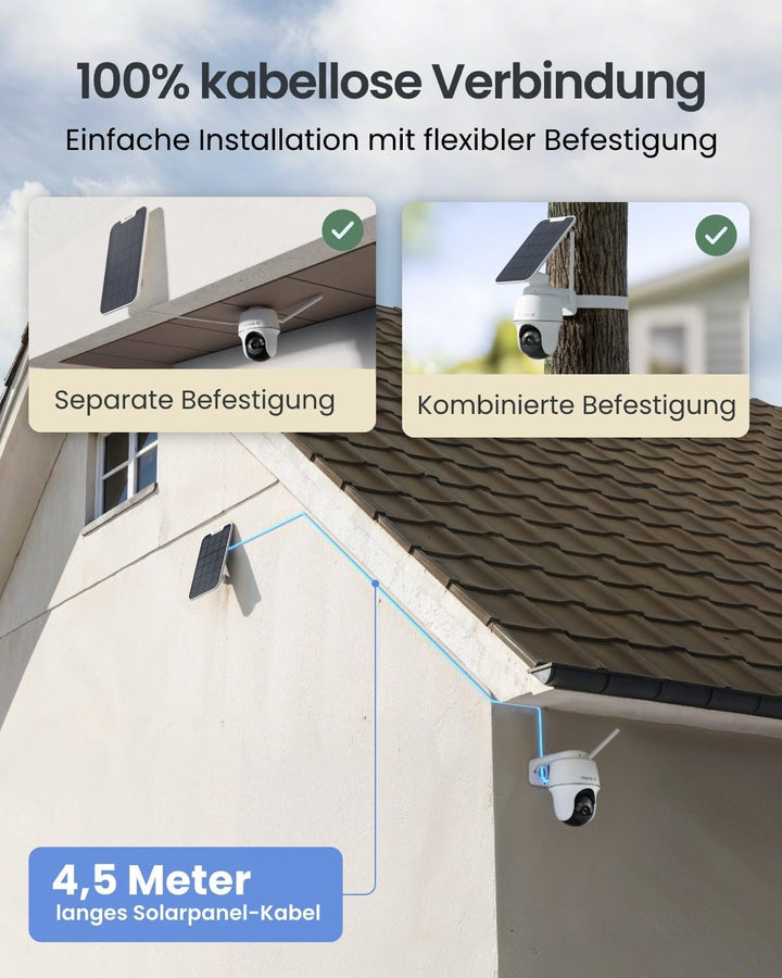 Reolink Erste 4K Solar Überwachungskamera Aussen Akku, Argus PT Ultra + 6W Solarpanel, 2,4&5GHz WiFi
