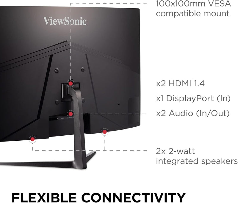 ViewSonic VX3218C-2K 32" QHD VA Curve Frameless Monitor, 165Hz, 1ms MPRT, 2 HDMI, DisplayPort, Speak