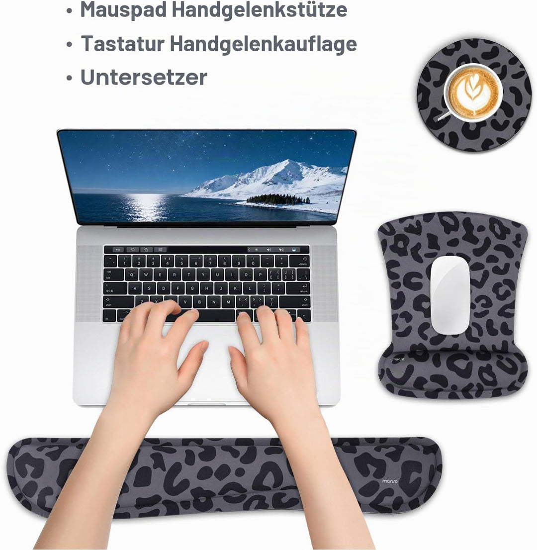 MOSISO Handgelenkstütze für Mauspad&amp;Tastatur Set,Leopard Grain Ergonomisches Mauspad&amp;Rutschfester Un