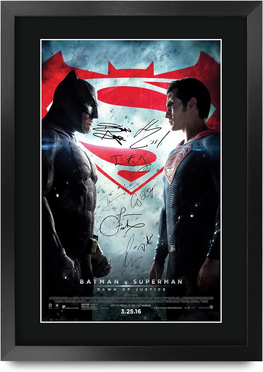HWC Trading Poster, Motiv: Batman vs Superman, The Cast Ben Affleck Henry Cavill, gedrucktes Autogra