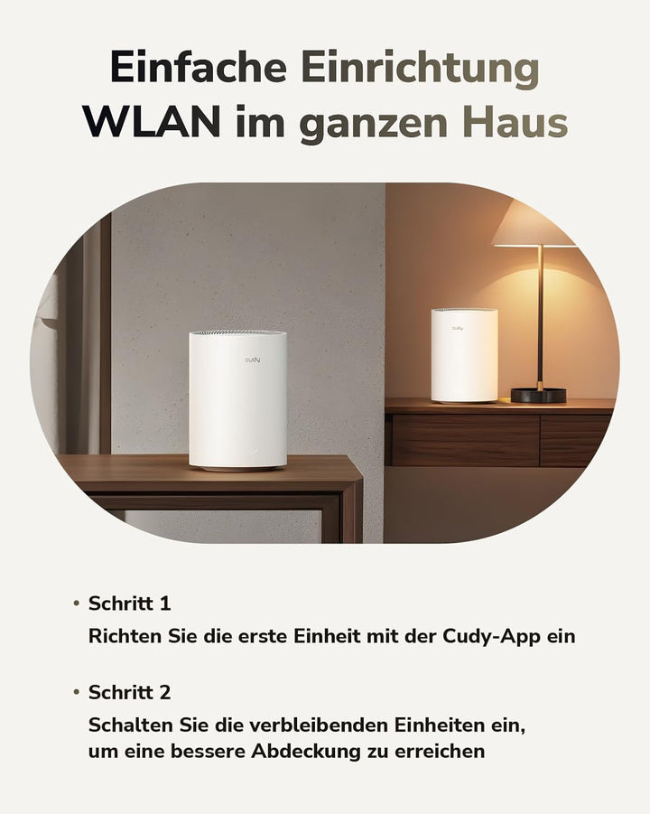 Cudy Dual Band BE3600 WiFi 7 Wi-Fi Mesh System, 3,6 Gbit/s 160 MHz, Abdeckung bis zu 7000 m², 3 Giga
