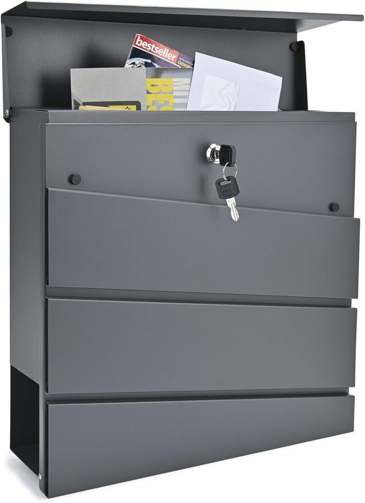 Verda Designer Briefkasten mit Zeitungsrfach, Postkasten, Wandbriefkasten, 2X Schlüssel, abschliessb