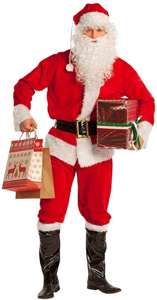 Boland 13412 - Kostüm Weihnachtsmann, Anzug mit Hose, Kurzmantel mit Gürtel, Mütze mit Bommel, Perüc