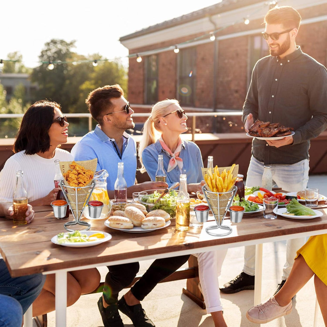 Hemoton 2 Stücke Pommeshalter Pommesständer mit Saucenschälchen Pommes Frites Halter Kegel Pommestüt
