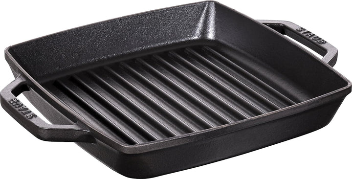 Staub 40511-728-0 Grillpfanne, rechteckige mit zwei Griffen, 23 x23 cm, Gusseisen, schwarz Schwarz 2