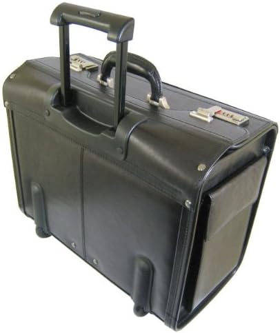Leder Pilotenkoffer mit Trolley Rollen Notebookfach bis 15" Vollrindleder schwarz