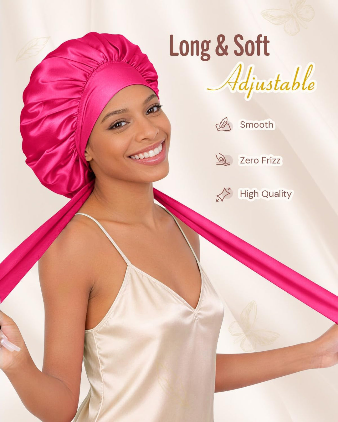 BONNET QUEEN Satin Seiden Schlafmütze Verstellbar Damen Herrn Motorhauben Nacht Haarpflege Schutz Ko