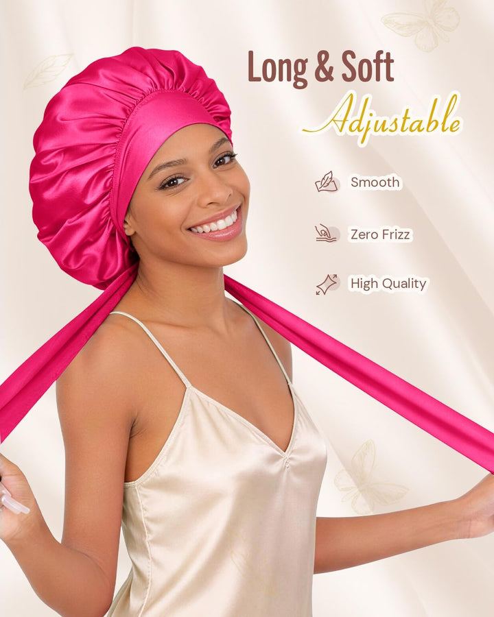 BONNET QUEEN Satin Seiden Schlafmütze Verstellbar Damen Herrn Motorhauben Nacht Haarpflege Schutz Ko