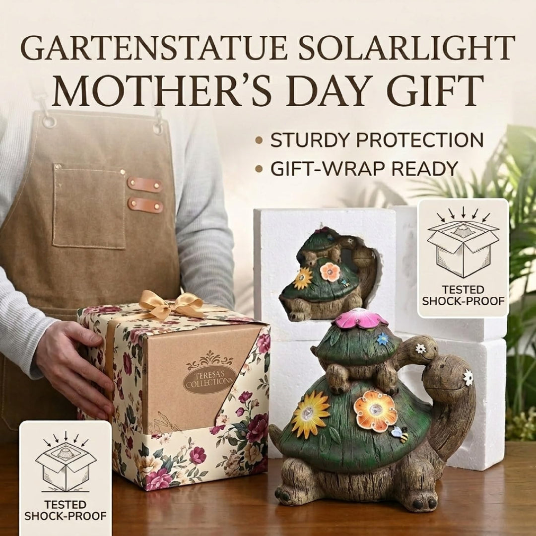 TERESA'S COLLECTIONS Gartendeko für Draussen Schildkröten Mutter und Baby Gartenfiguren Wasserfest S