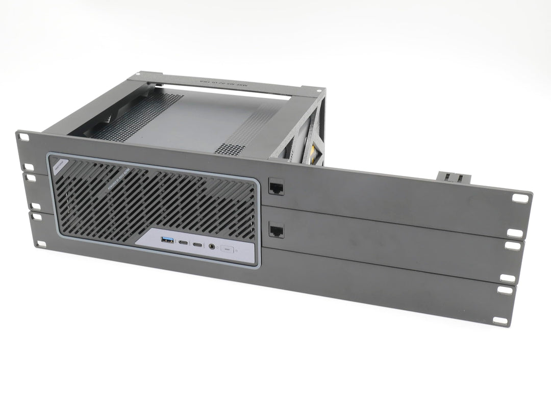 Rack-Halterung für miniSforum MS-02 Ultra mit 2 RJ45-Keystones, 48,3 cm, 3U Höhe, guter Luftstrom