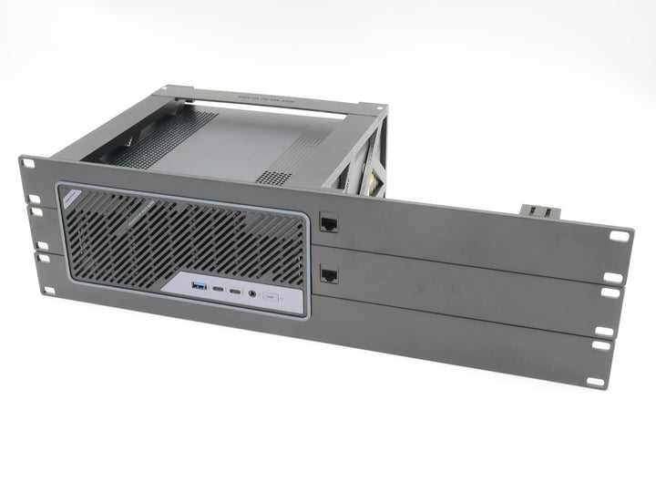 Rack-Halterung für miniSforum MS-02 Ultra mit 2 RJ45-Keystones, 48,3 cm, 3U Höhe, guter Luftstrom