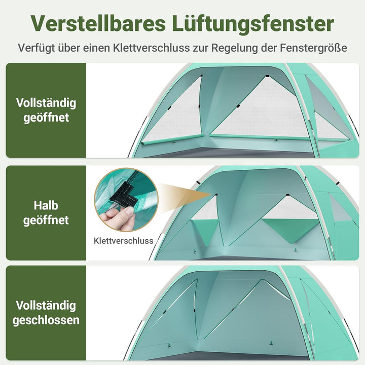 Wolfwise grosse Strandmuschel UV Schutz für 3-4 Personen, Strandzelt grosszügig mit Sonnenschutz UPF