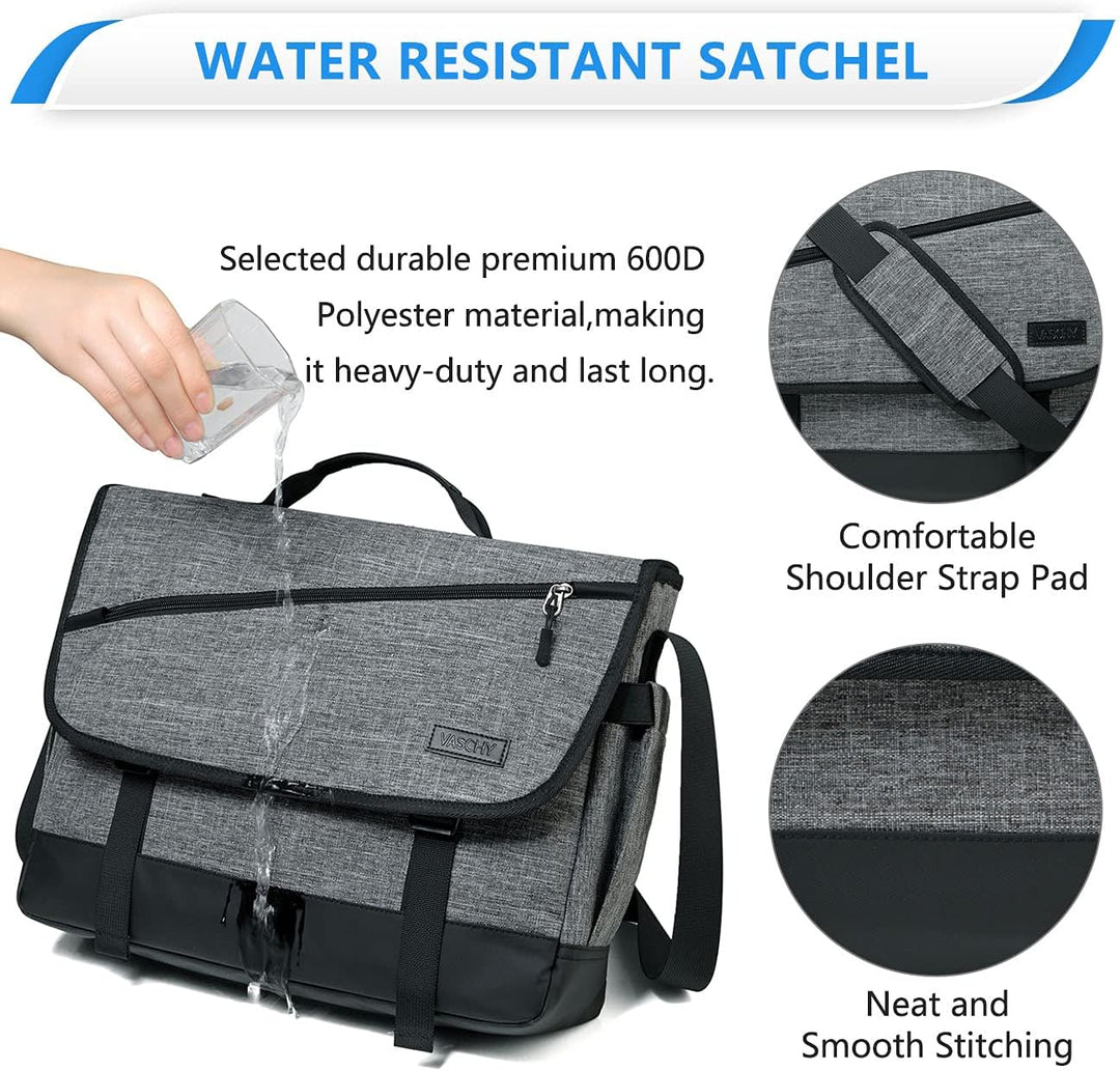 VASCHY Umhängetaschen Herren, Wasserabweisend 17 Zoll Laptop Schultertasche Laptoptaschen mit Gepols