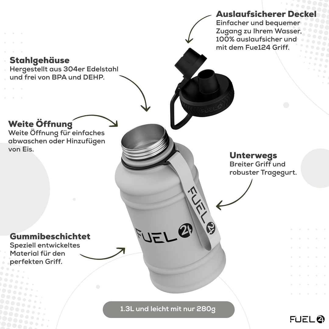 Fuel24 Extra Stark Trinkflasche Edelstahl 1.3L & 2.2L - Auslaufsicher & BPA-Frei Wasserflasche - Rob