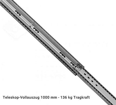 2 x Schwerlastauszug | Vollauszug | Teleskopschienen | 136 kg Tragkraft | 1000 mm Länge | mit Arreti