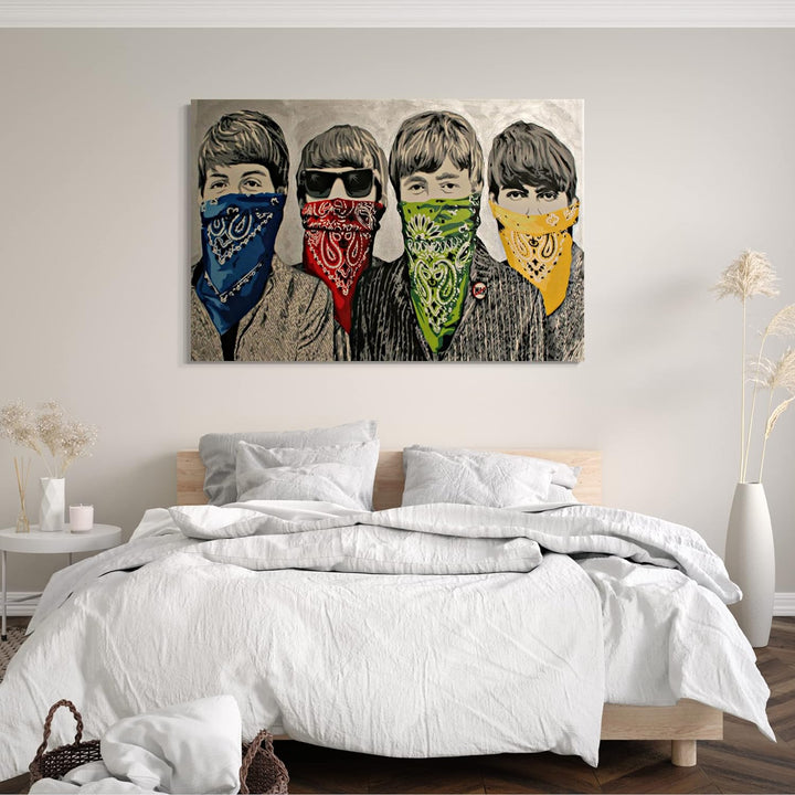 Printed Paintings Leinwand (80x60cm): Banksy - Beatles Portrait Mund verdeckt mit Halstuch Street 80